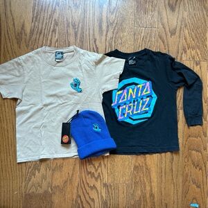 Santa Cruz skateboard 2 youth t-shirt and  beanie bundle